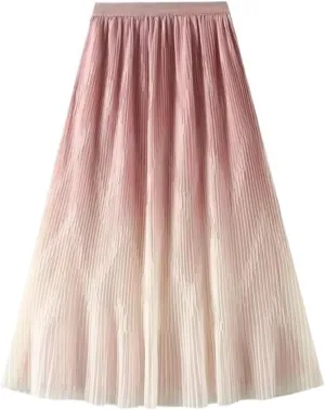 Midi Length Skirt Women Korean Elastic High Waist Casual Pleated Skirts Female