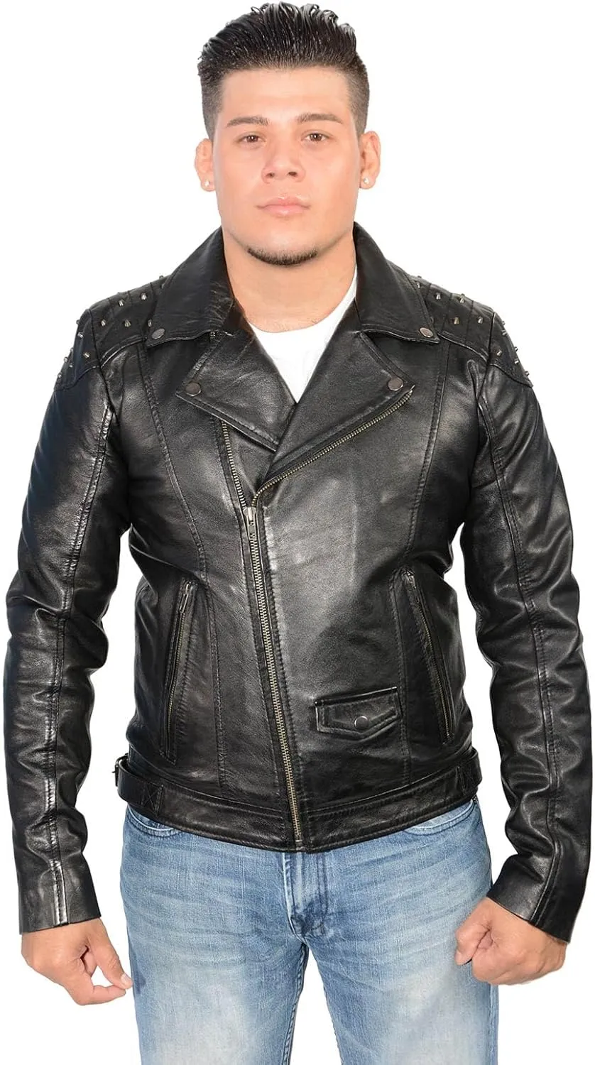 Milwaukee Leather Men's Studded Black Leather Fashion Motorcycle Style Jacket SFM1825