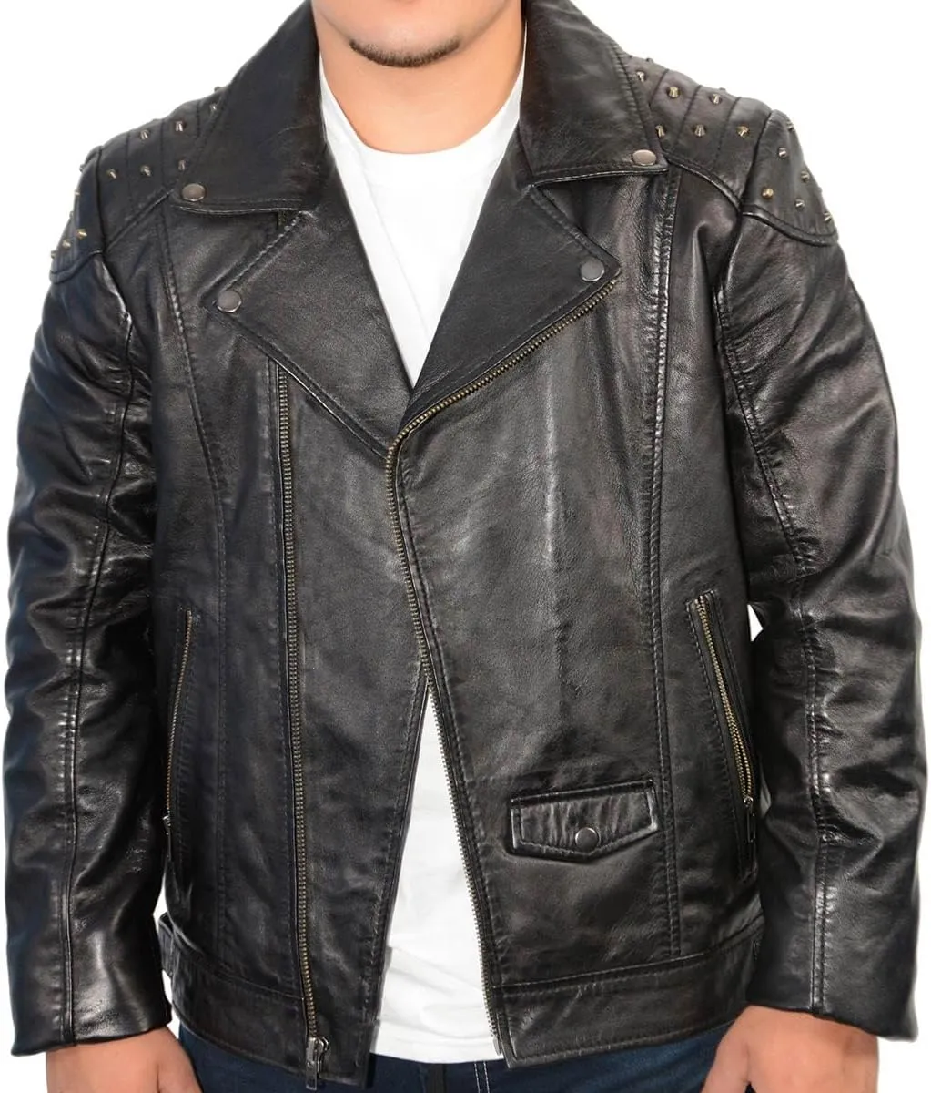 Milwaukee Leather Men's Studded Black Leather Fashion Motorcycle Style Jacket SFM1825