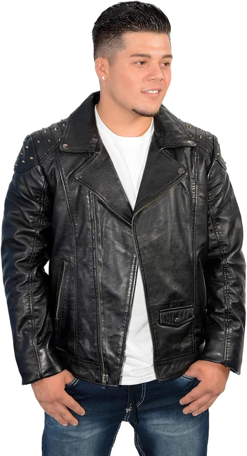 Milwaukee Leather Men's Studded Black Leather Fashion Motorcycle Style Jacket SFM1825