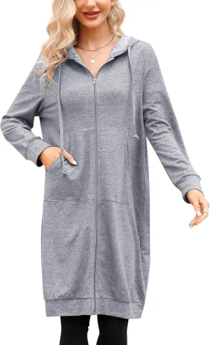 MISSKY Women's Casual Long Hoodies with Pockets Tunic Sweatshirt Outerwear Jacket