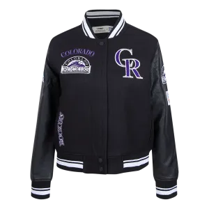 MLB COLORADO ROCKIES RETRO CLASSIC WOMEN'S RIB WOOL VARSITY JACKET (BLACK)