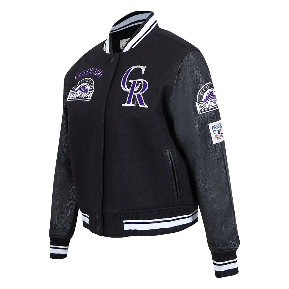 MLB COLORADO ROCKIES RETRO CLASSIC WOMEN'S RIB WOOL VARSITY JACKET (BLACK)