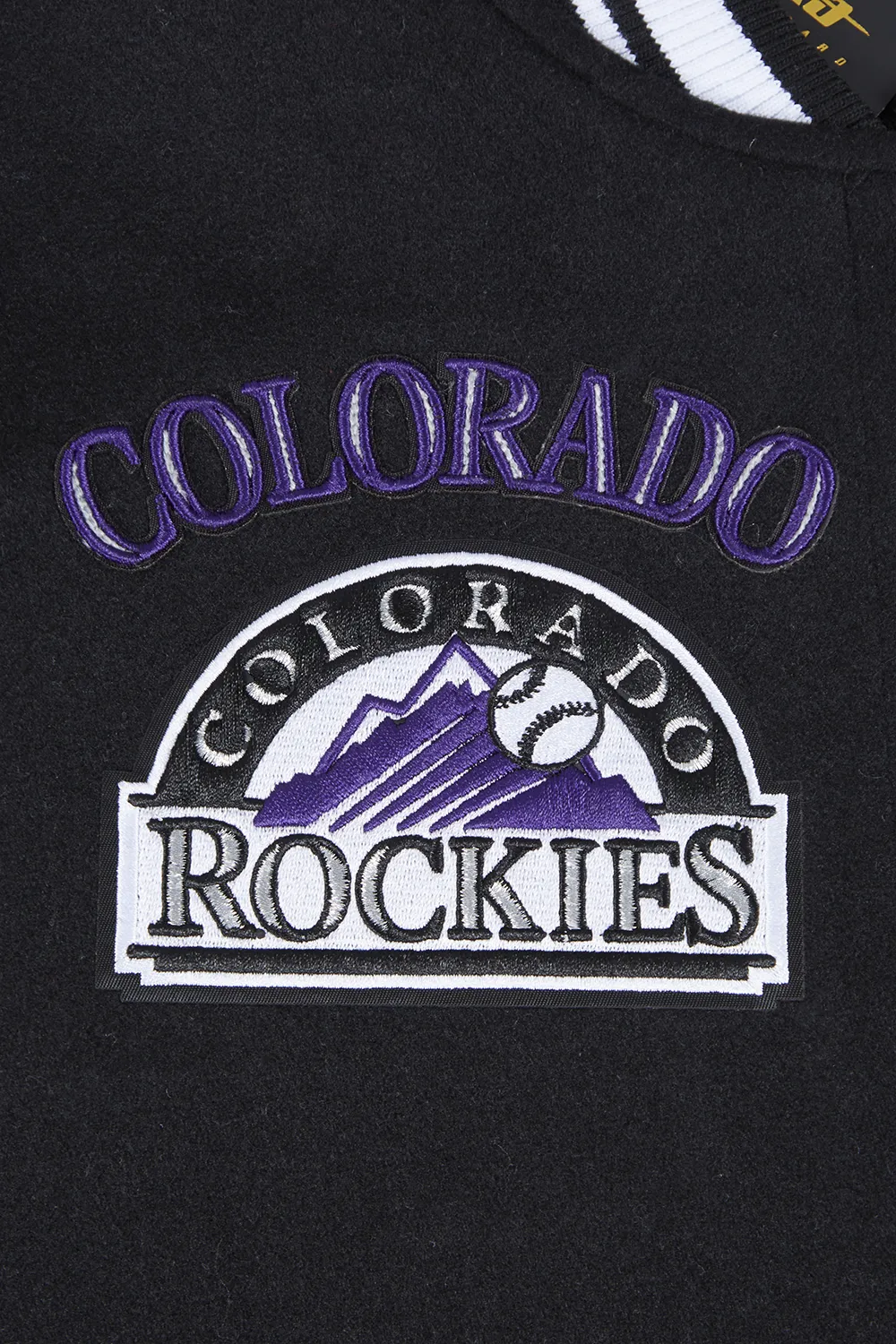 MLB COLORADO ROCKIES RETRO CLASSIC WOMEN'S RIB WOOL VARSITY JACKET (BLACK)