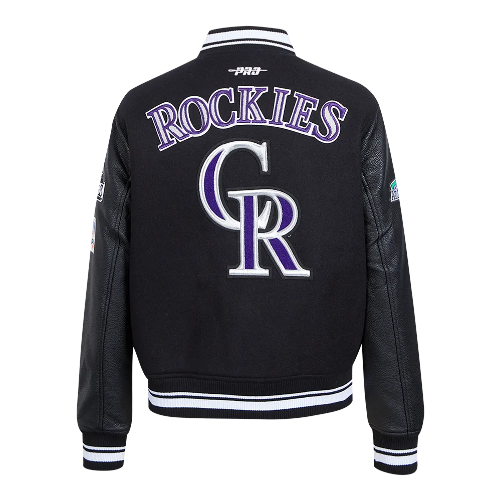 MLB COLORADO ROCKIES RETRO CLASSIC WOMEN'S RIB WOOL VARSITY JACKET (BLACK)