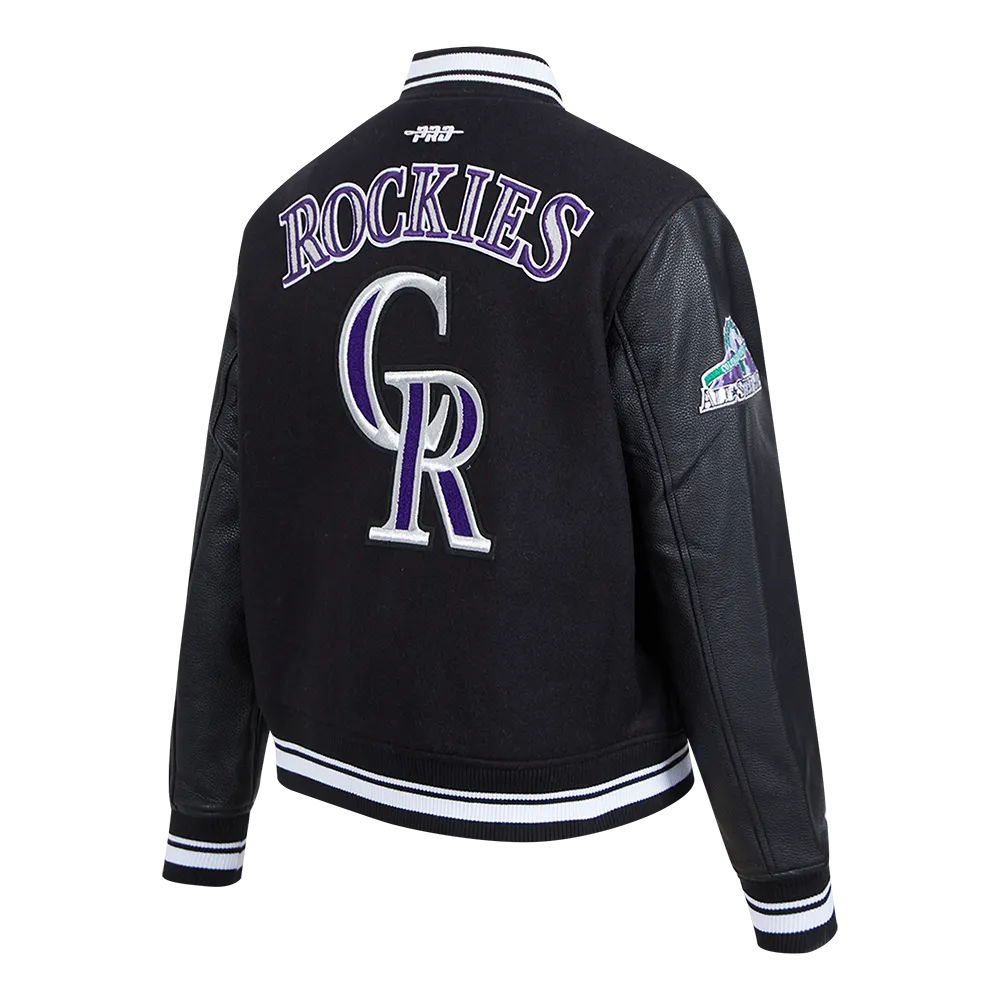 MLB COLORADO ROCKIES RETRO CLASSIC WOMEN'S RIB WOOL VARSITY JACKET (BLACK)