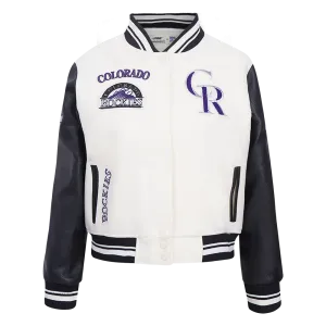 MLB COLORADO ROCKIES RETRO CLASSIC WOMEN'S RIB WOOL VARSITY JACKET (EGGSHELL/ BLACK)