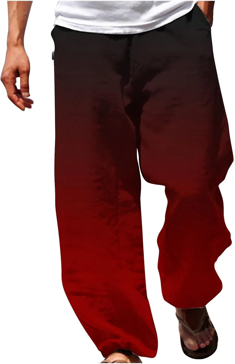 Muscularfit Mens Stretch Pants Casual Loose Drawstring Cotton Linen Straight Legs Fashion Gradient Color Stretch Trousers