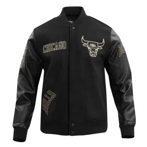 NBA CHICAGO BULLS BLACK & GOLD MEN'S WOOL VARSITY JACKET (JET BLACK)