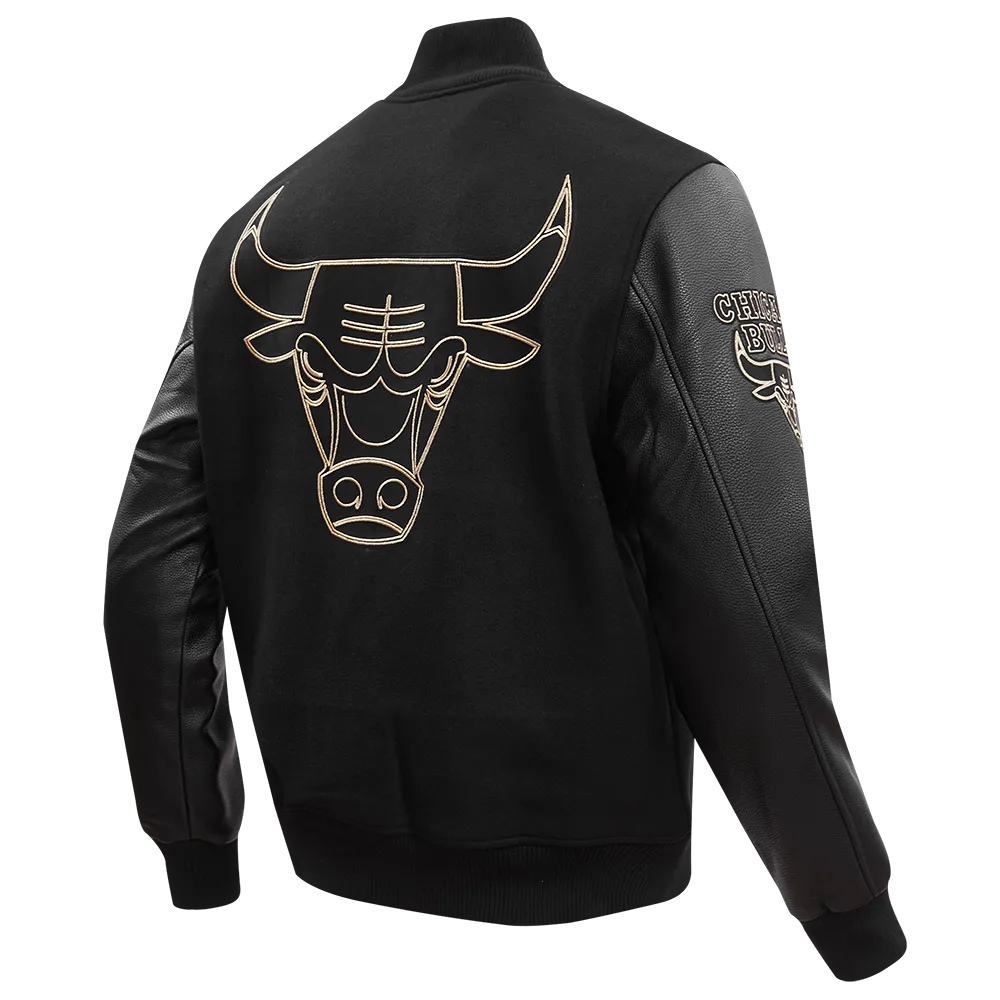 NBA CHICAGO BULLS BLACK & GOLD MEN'S WOOL VARSITY JACKET (JET BLACK)