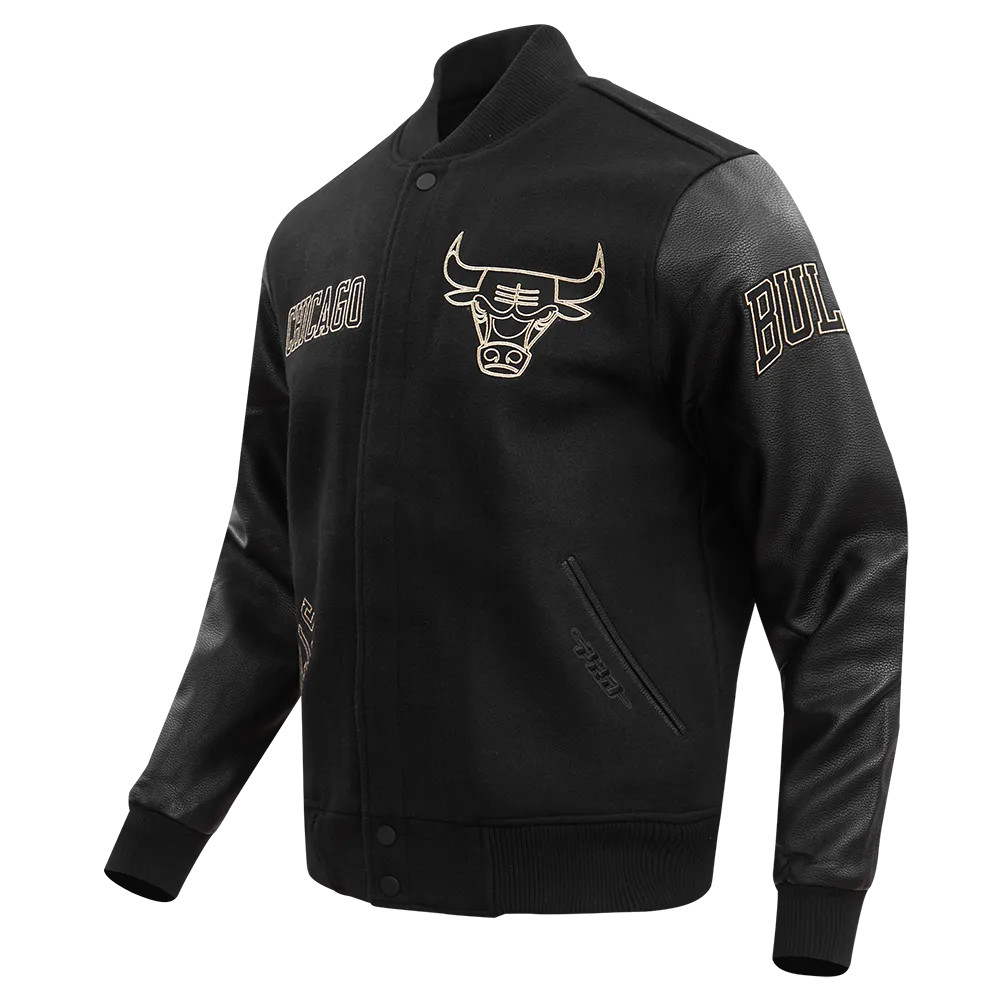 NBA CHICAGO BULLS BLACK & GOLD MEN'S WOOL VARSITY JACKET (JET BLACK)