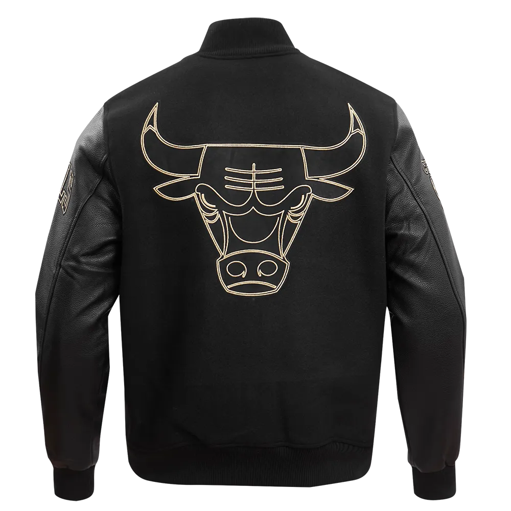 NBA CHICAGO BULLS BLACK & GOLD MEN'S WOOL VARSITY JACKET (JET BLACK)