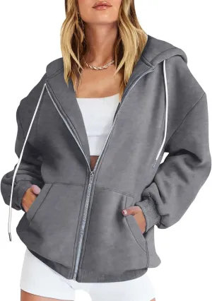 oiangi Hoodies for Women Teen Girls Fall Long Sleeve Jacket Cute Drawstring Zip up Hoodie Oversized Y2k Sweatshirts Pockets