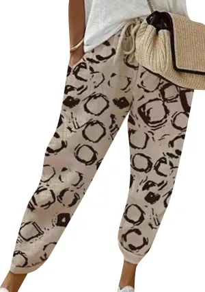 OMZIN Women Drawstring Loose High Waist Pants Casual Soft Trousers Solid Color Holiday Slacks