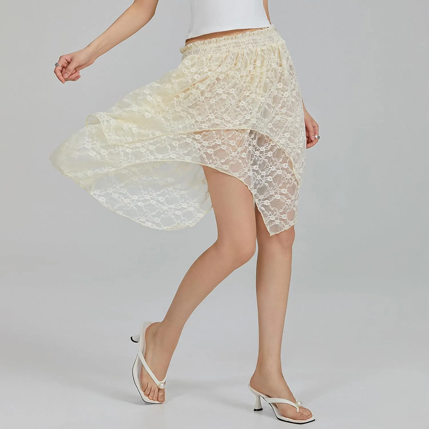 One opening Womens Summer Dresses Y2K Dress Boho Skirt Tulle Lace Mini Skirt Pleated Midi Dress Short Skirt Flowy Skirt