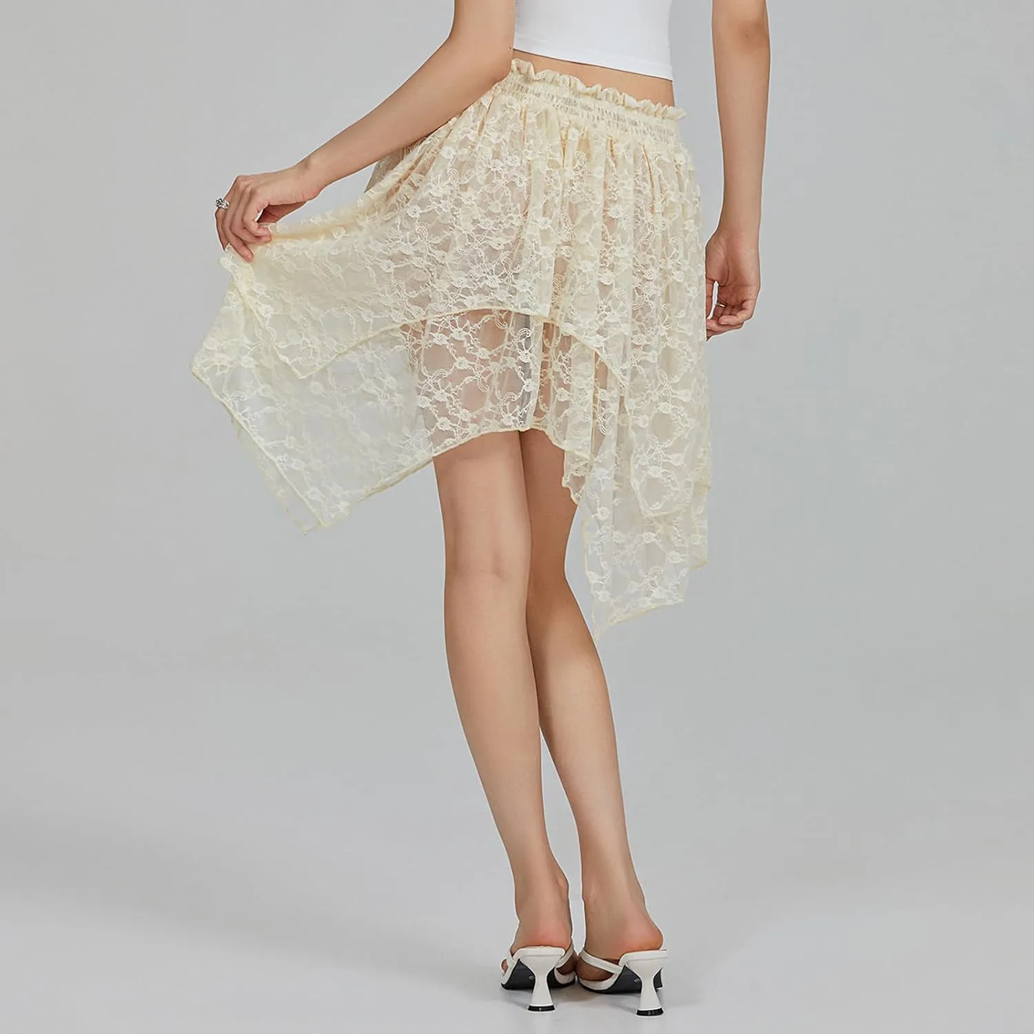 One opening Womens Summer Dresses Y2K Dress Boho Skirt Tulle Lace Mini Skirt Pleated Midi Dress Short Skirt Flowy Skirt