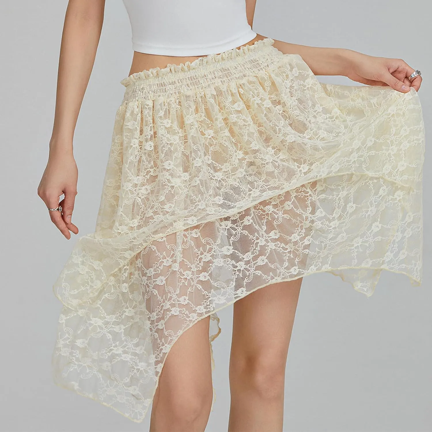 One opening Womens Summer Dresses Y2K Dress Boho Skirt Tulle Lace Mini Skirt Pleated Midi Dress Short Skirt Flowy Skirt