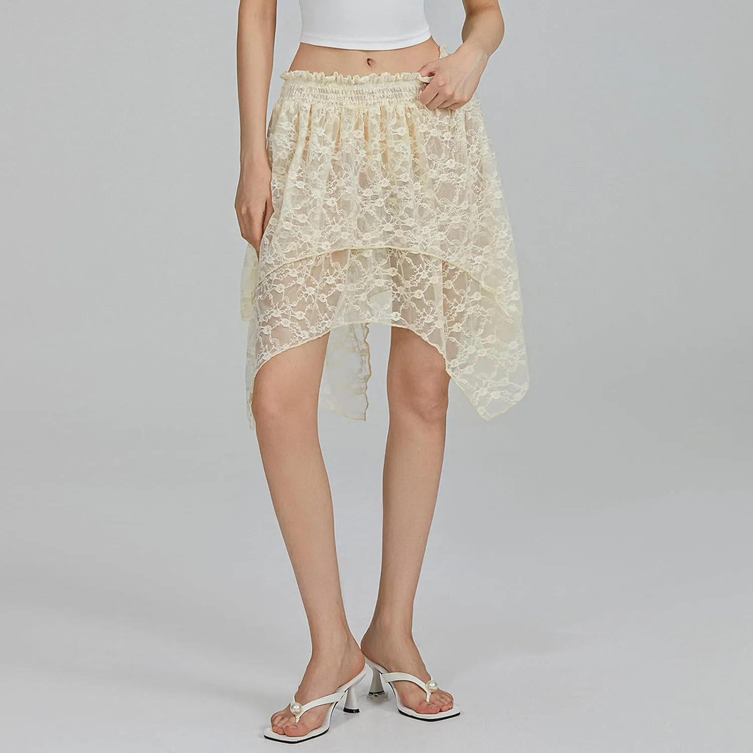 One opening Womens Summer Dresses Y2K Dress Boho Skirt Tulle Lace Mini Skirt Pleated Midi Dress Short Skirt Flowy Skirt