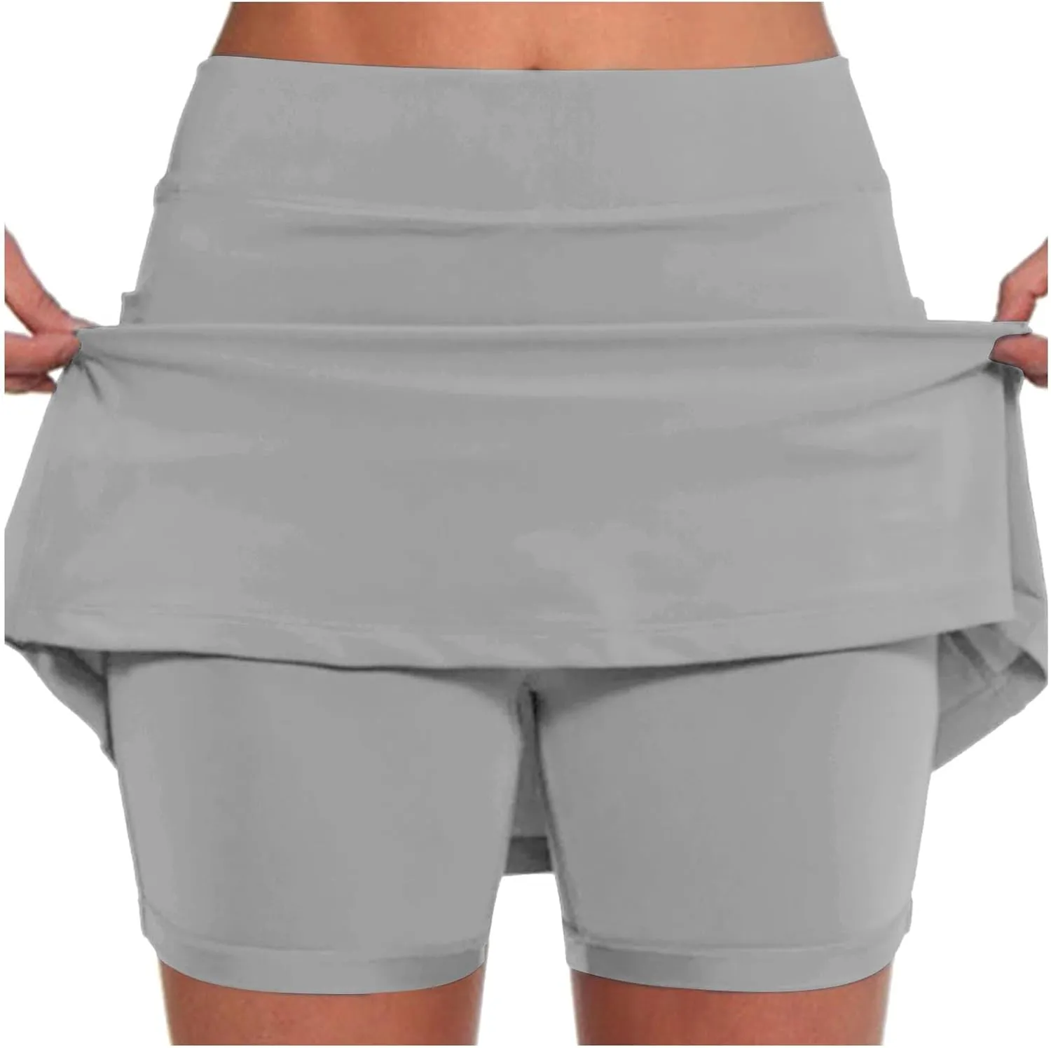 Plus Size Swim Skirt Womens Casual Solid Tennis Pocket Skirt Yoga Sport Active Skirt Shorts Skirt Costume Skater