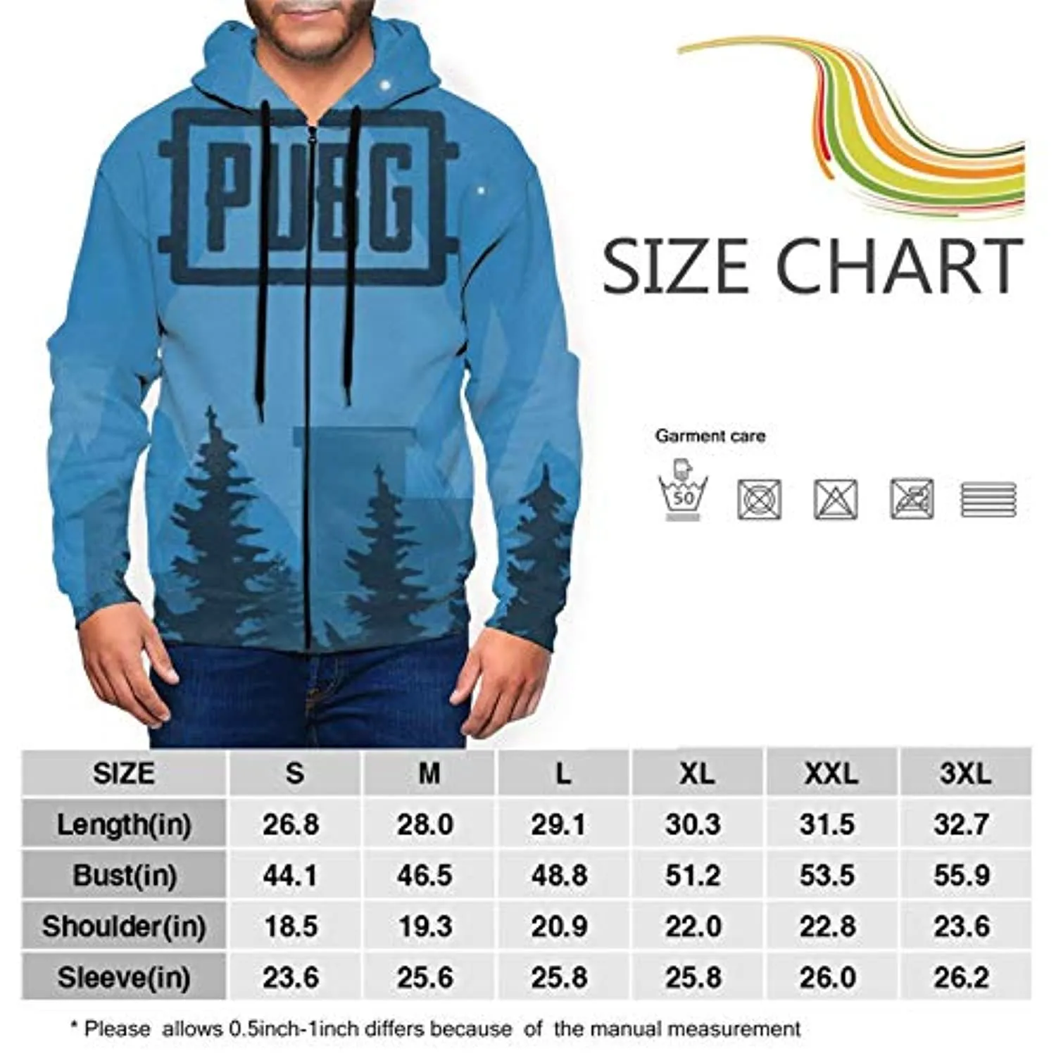 PUBG Hoodies - 3D Print Game Playerunknown's Battlegrounds Logo Blue Pullover with Pockets