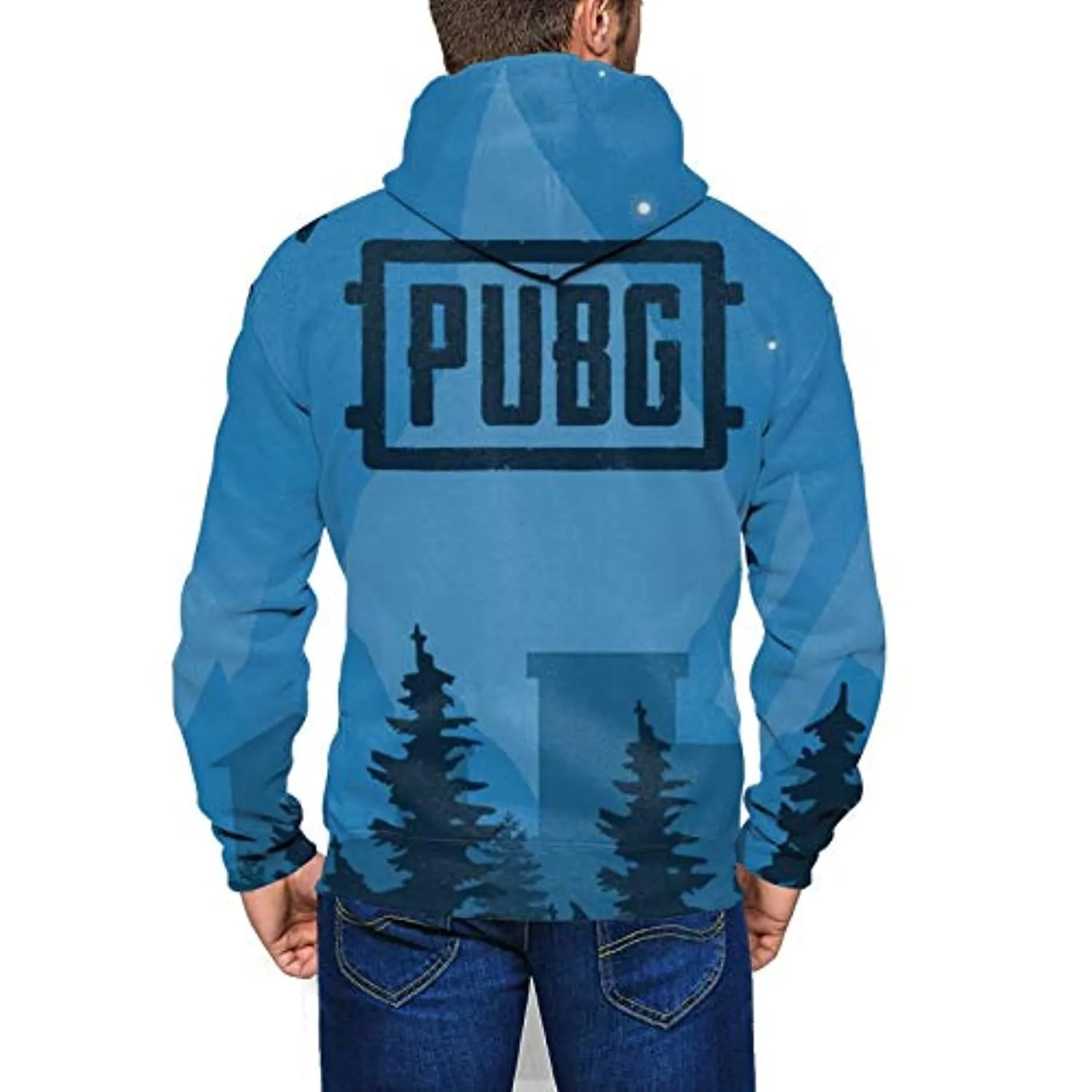 PUBG Hoodies - 3D Print Game Playerunknown's Battlegrounds Logo Blue Pullover with Pockets