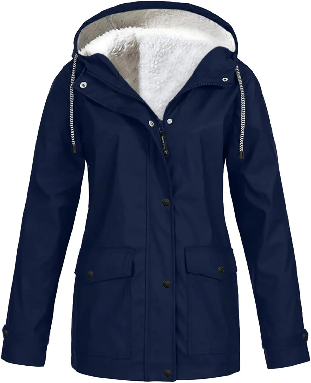 Rain Jacket for Women Waterproof Fleece Lined Fall Winter Coats Hooded Softshell Warm Windbreaker Trench Coat