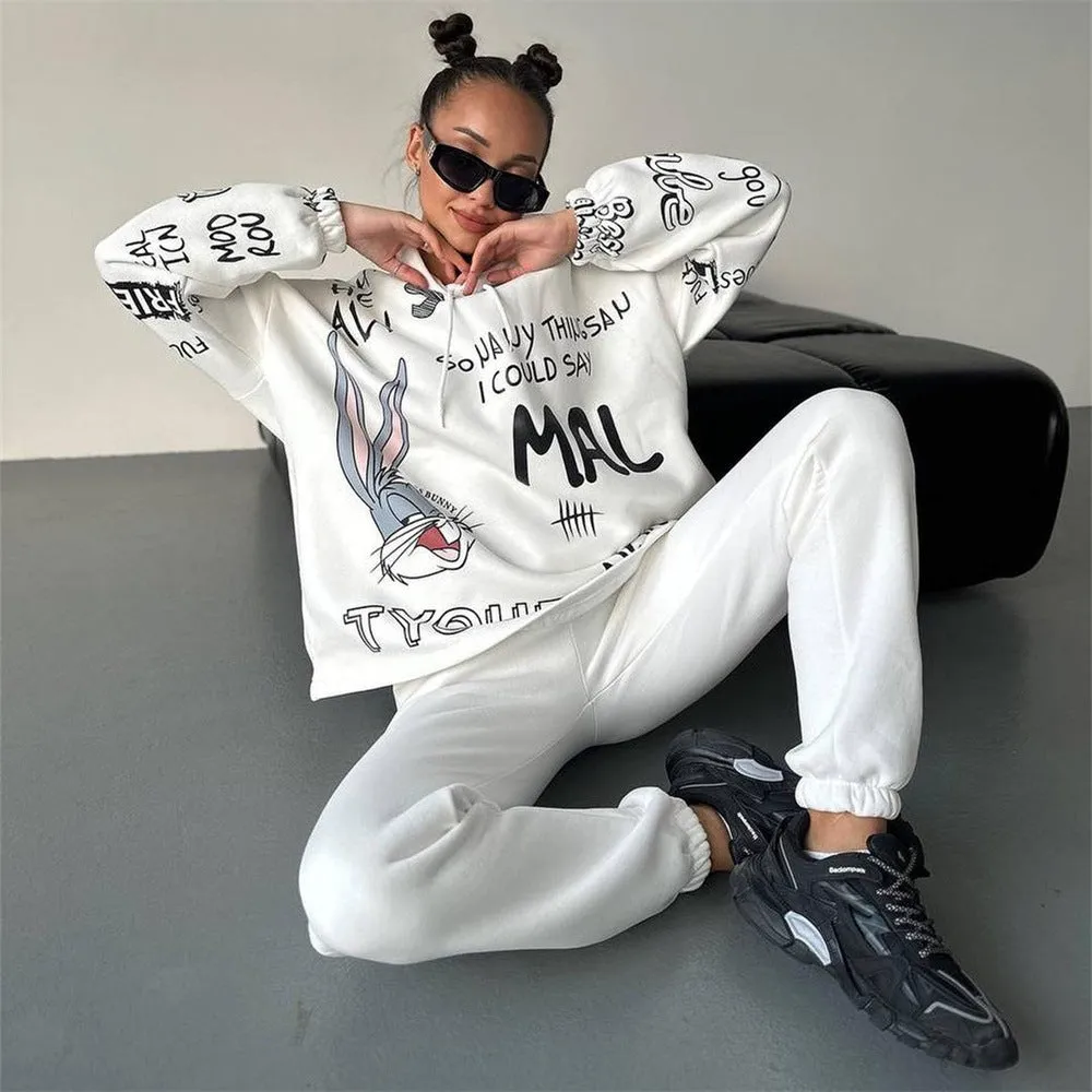 Retro letter bunny hoodie