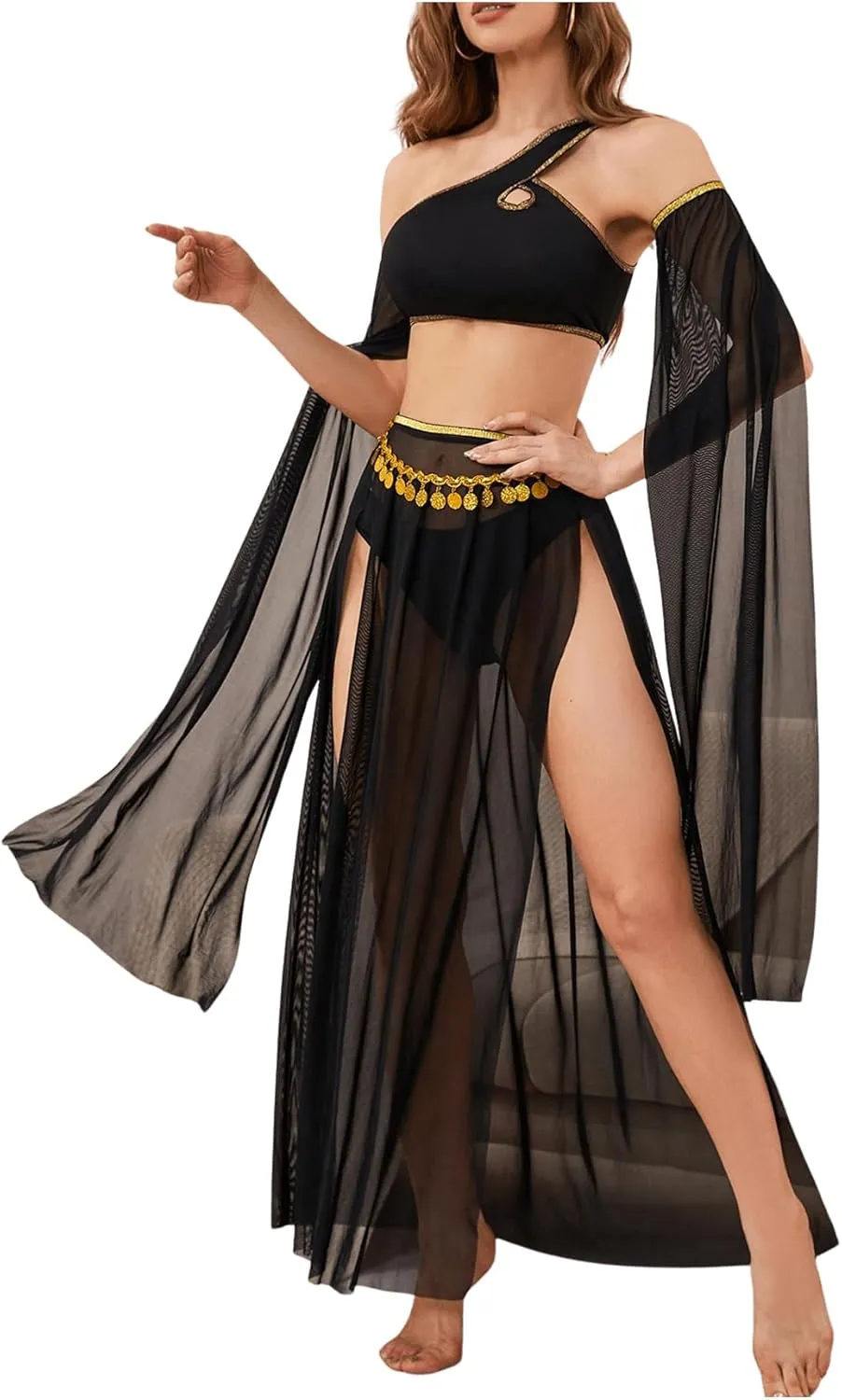 SHENHE Women's Belly Dancer Costumes Crop Top and Mesh Maxi Slit Skirt Roleplay Lingerie Outfits