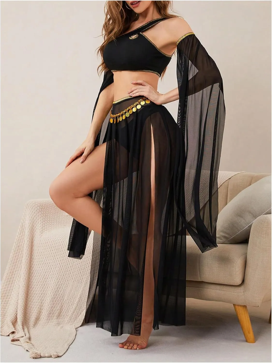 SHENHE Women's Belly Dancer Costumes Crop Top and Mesh Maxi Slit Skirt Roleplay Lingerie Outfits