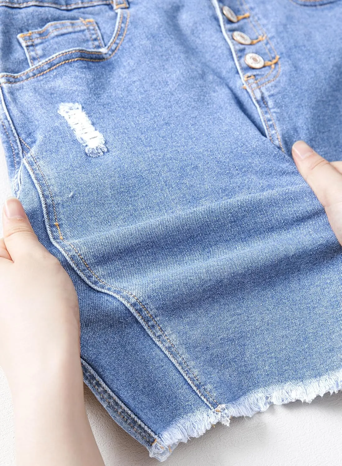 Sidefeel Women's Jean Skirt Stretchy Ripped Frayed Button Fly Zimbaplatinum Summer Denim Skorts Shorts