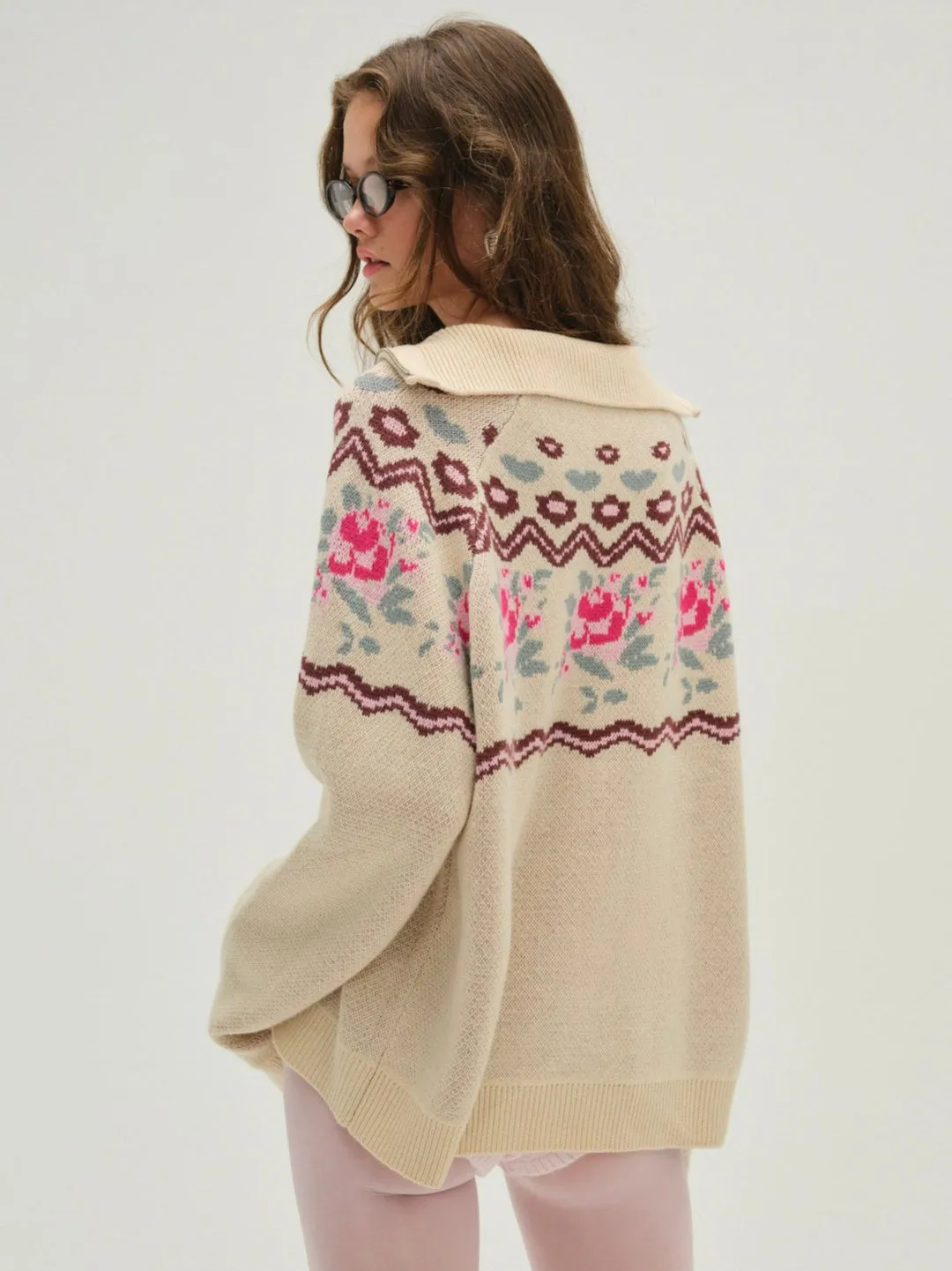 Ski Lodge Zip Up Sweater - Cream White