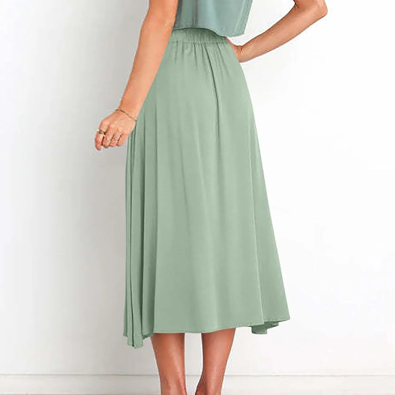 Skirts for Women Summer High Waisted Button Down Front Skirt with Pockets Casual Vintage Swing Flowy A-Line Skirts