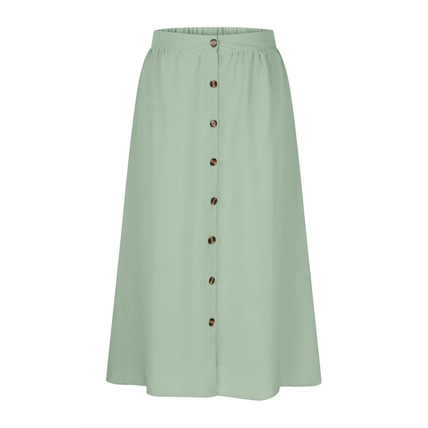 Skirts for Women Summer High Waisted Button Down Front Skirt with Pockets Casual Vintage Swing Flowy A-Line Skirts