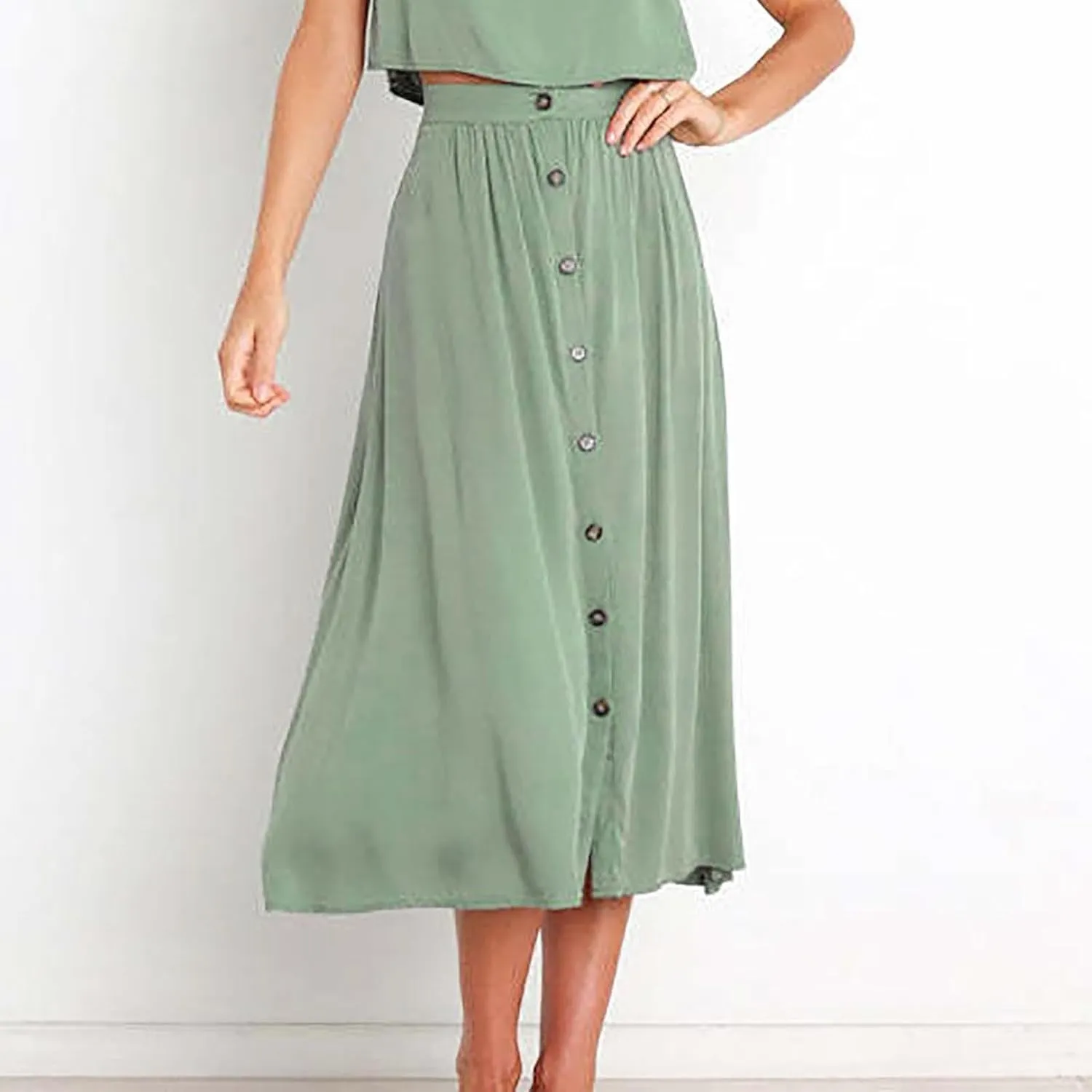 Skirts for Women Summer High Waisted Button Down Front Skirt with Pockets Casual Vintage Swing Flowy A-Line Skirts
