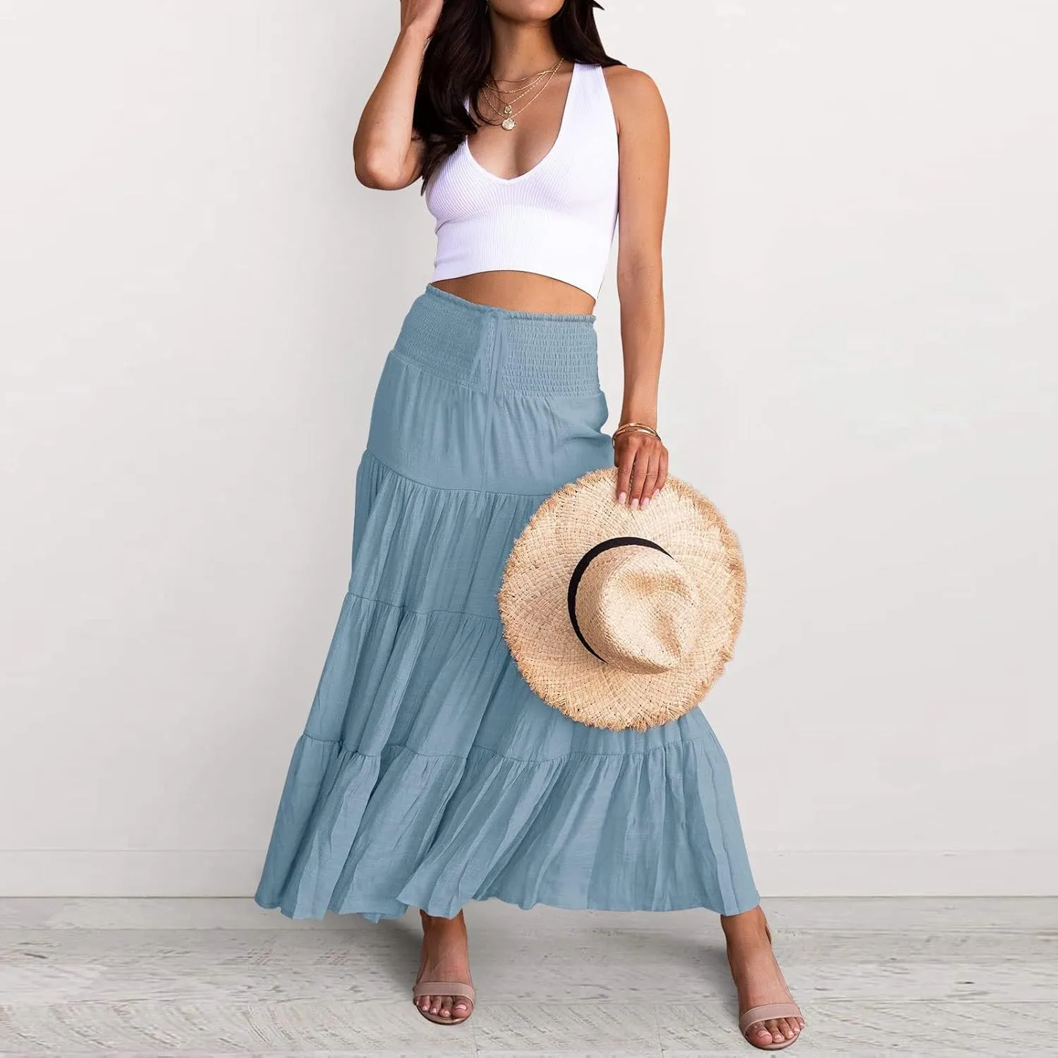 Skirts for Women Trendy High Waist Skirt Long Skirts Elegant Flowy A-line Flared Midi Skirt Spring Dresses Midi