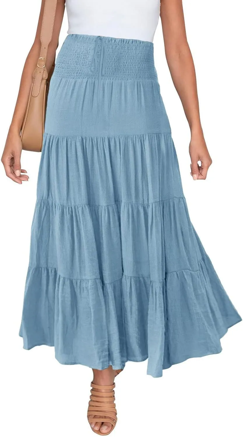 Skirts for Women Trendy High Waist Skirt Long Skirts Elegant Flowy A-line Flared Midi Skirt Spring Dresses Midi