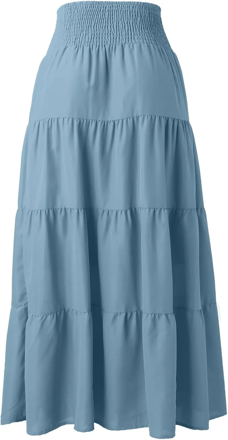 Skirts for Women Trendy High Waist Skirt Long Skirts Elegant Flowy A-line Flared Midi Skirt Spring Dresses Midi