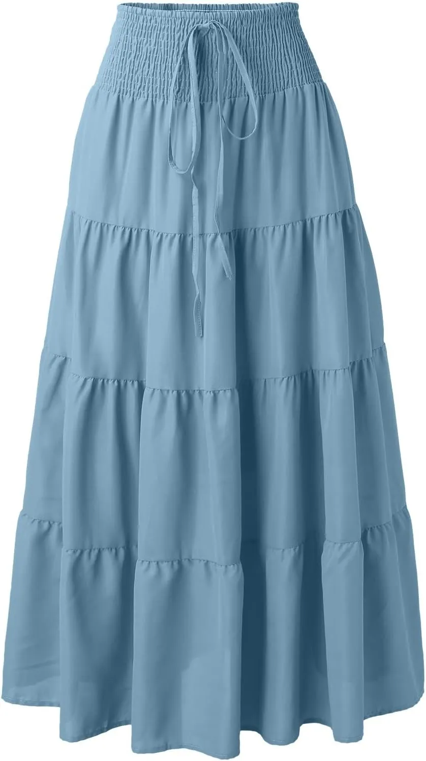 Skirts for Women Trendy High Waist Skirt Long Skirts Elegant Flowy A-line Flared Midi Skirt Spring Dresses Midi