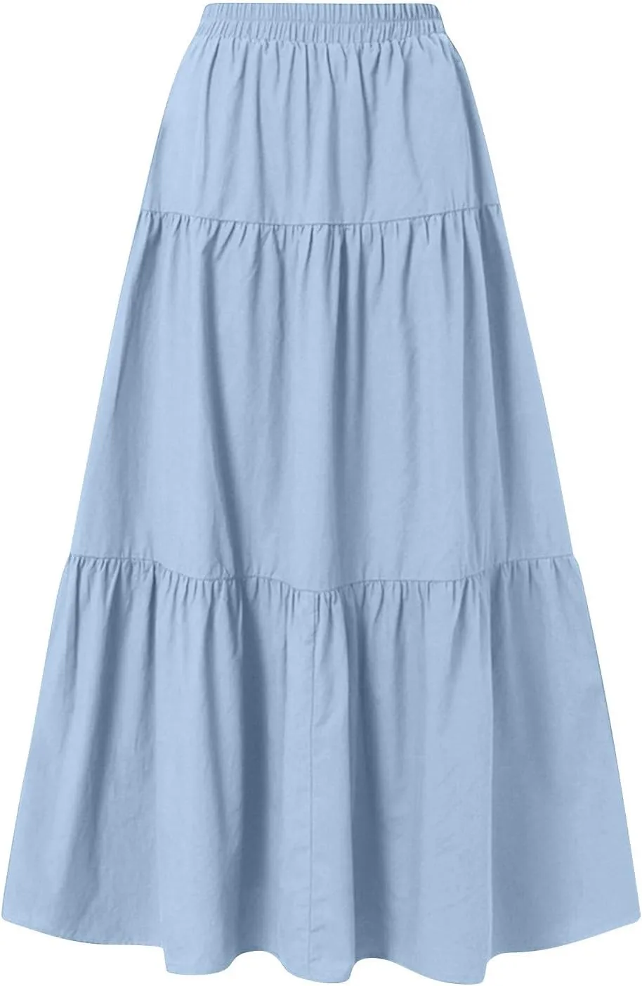 Skirts for Women Trendy High Waisted Tiered Linen Maxi Skirt Casual Flowy Pleated A Line Beach Long Skirts with Tie