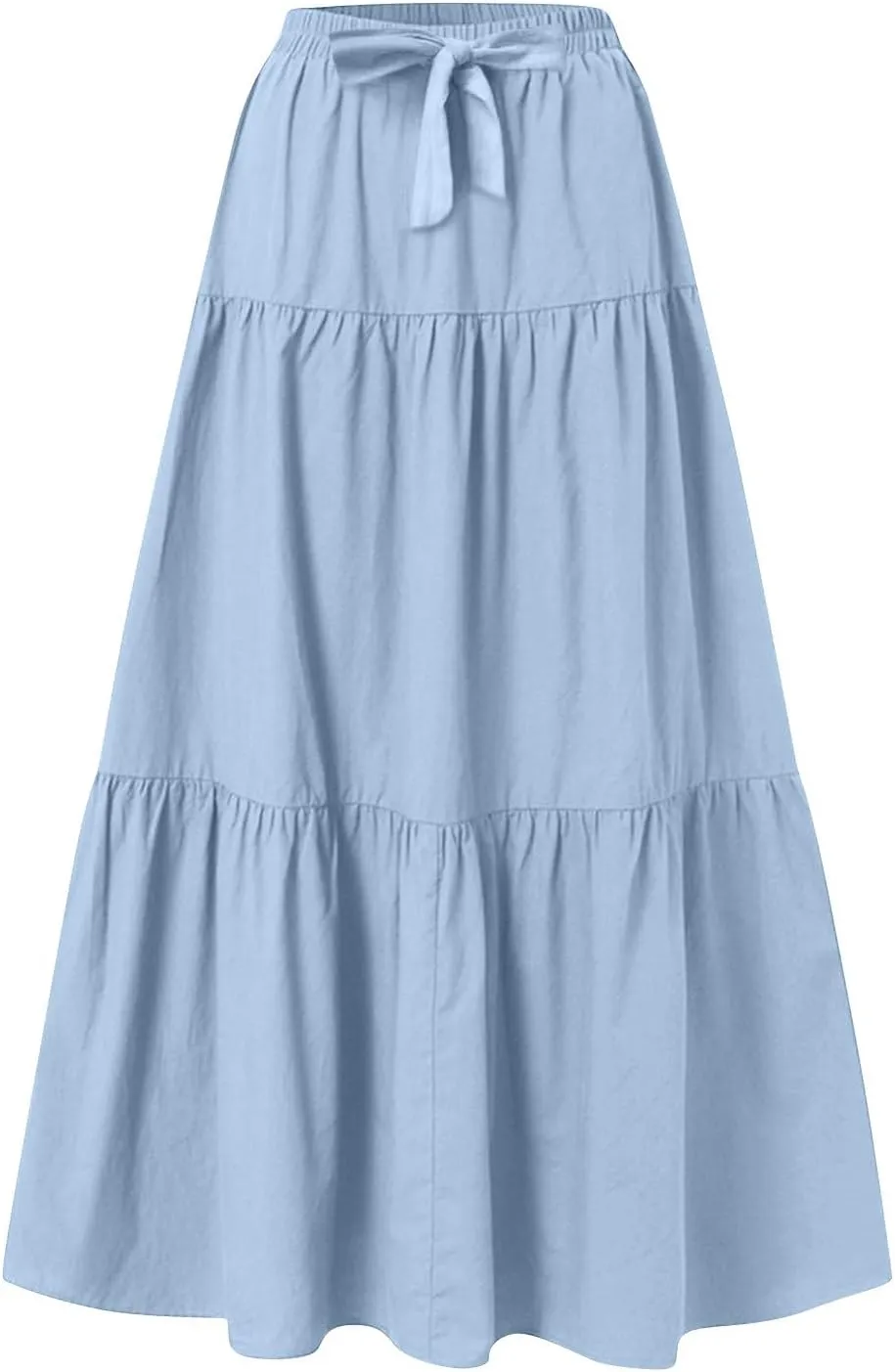 Skirts for Women Trendy High Waisted Tiered Linen Maxi Skirt Casual Flowy Pleated A Line Beach Long Skirts with Tie