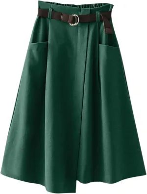 Skirts for Women Trendy Ruffle Layered Pleated Skirts Solid Ankle Length Midi Skirt Elastic Waistband for Women