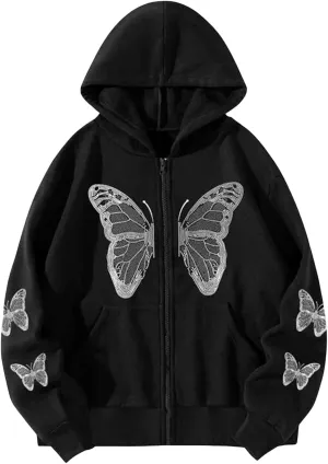 SOLILOQUY Women Zip Up Hoodie Y2k Vintage Graphic Oversized Hooded Sweatshirt Jacket Pullover Coats Harajuku Streetwear