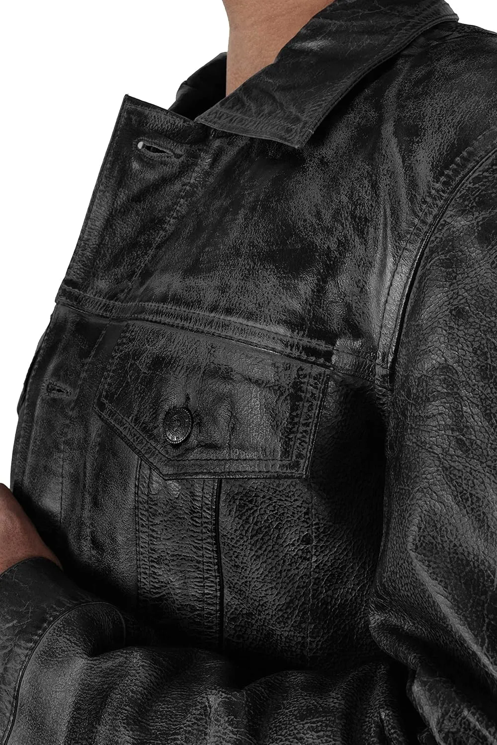 SpazeUp Vintage Trucker Jacket Men Leather Trucker Classic Outerwear - Black Brown