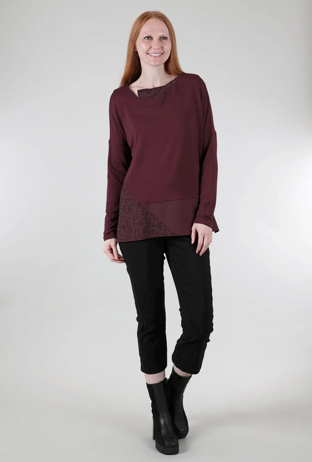 Stitch Tech Trim Top, Burgundy/Black