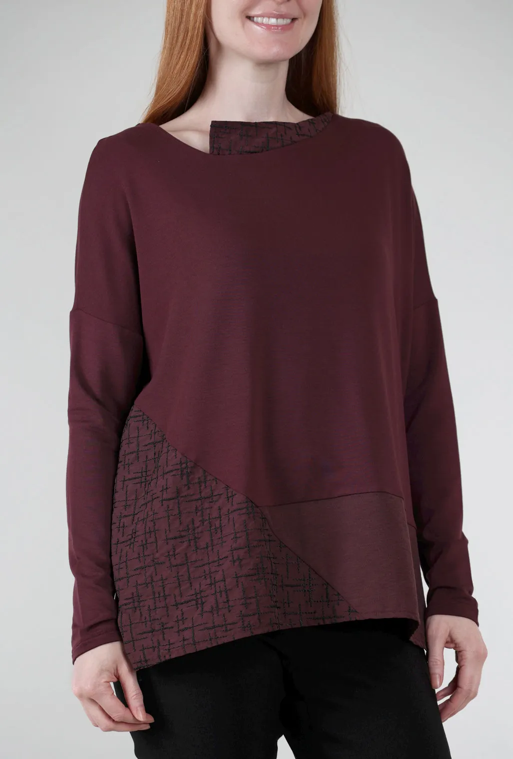 Stitch Tech Trim Top, Burgundy/Black
