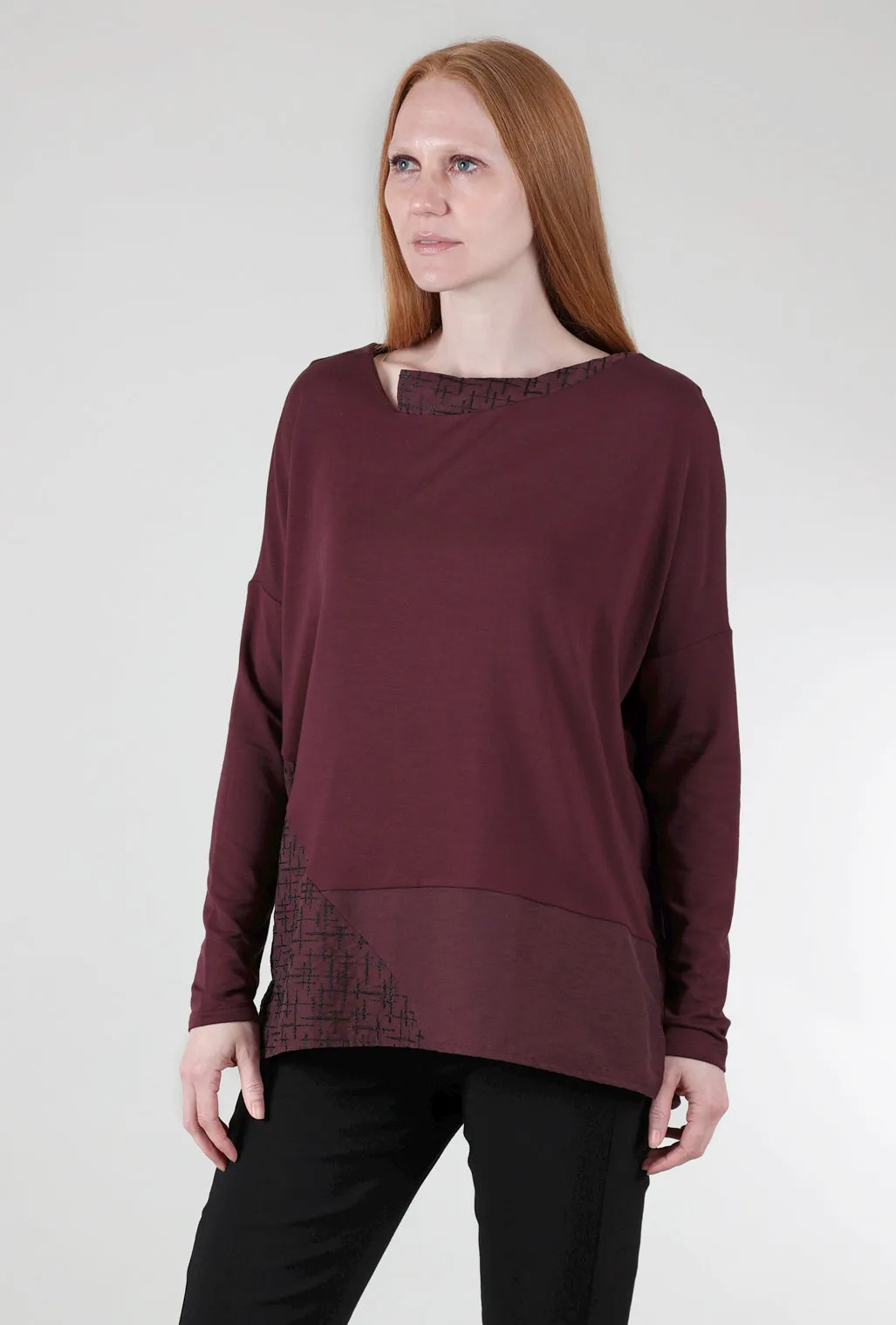 Stitch Tech Trim Top, Burgundy/Black