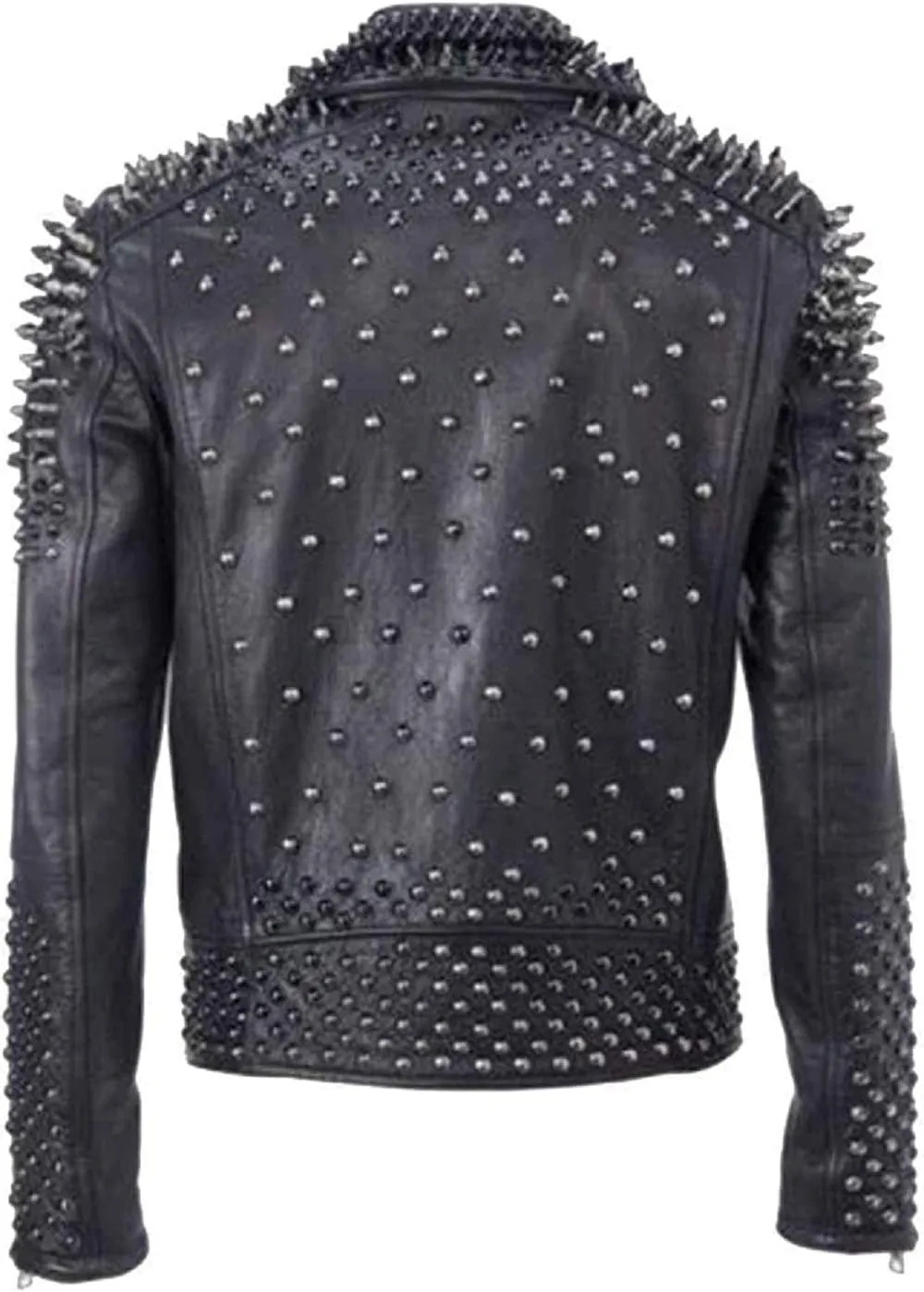 Studded Leather Jacket - Mens Black Brando Spiked Rock Punk Leather Jacket with Spikes