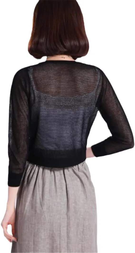 Summer Women Hollow Out Cardigan Thin Knitwear See Through Knit Coat Sun Protection Knit Outerwear