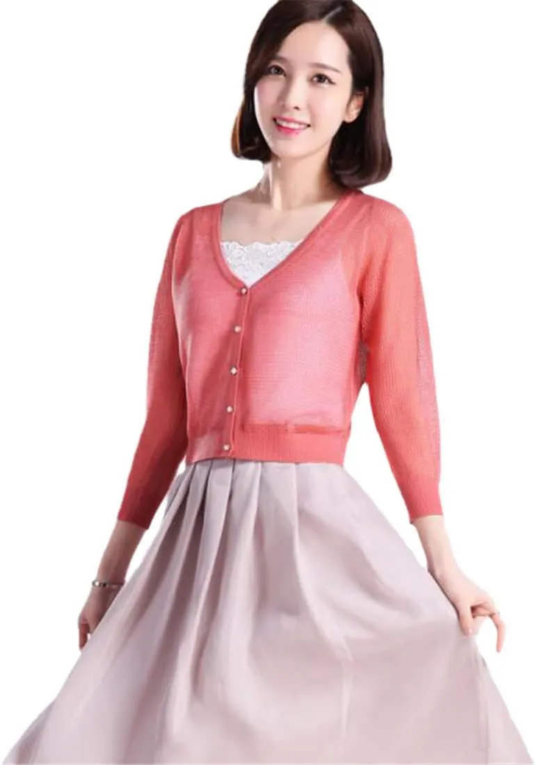 Summer Women Hollow Out Cardigan Thin Knitwear See Through Knit Coat Sun Protection Knit Outerwear