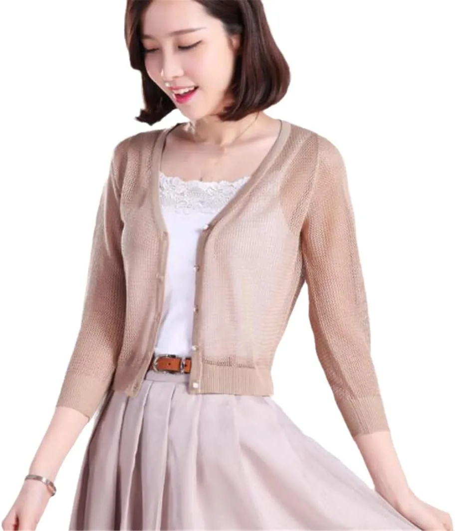 Summer Women Hollow Out Cardigan Thin Knitwear See Through Knit Coat Sun Protection Knit Outerwear